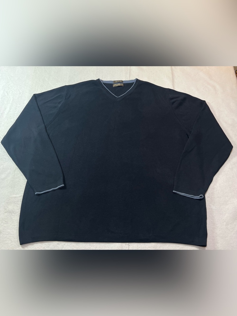 Eddie Bauer Men’s V-Neck Sweater 100% Pima Cotton,Vintage,UK Made,Navy Blue,XXL